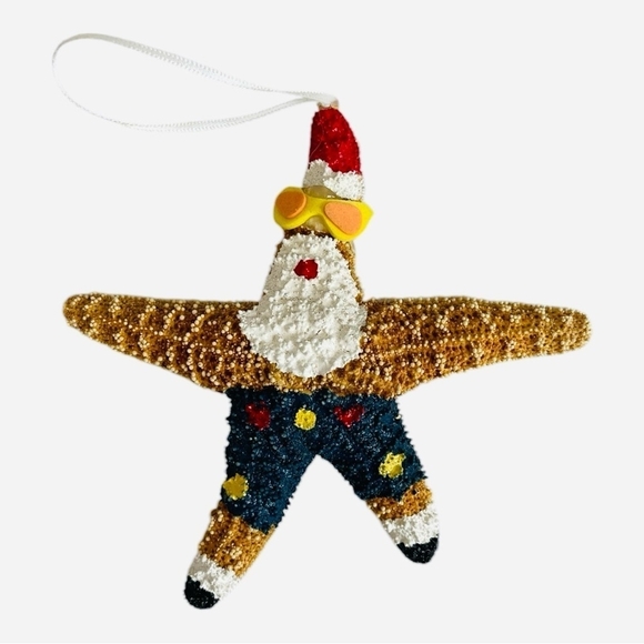 Christmas Ornament Santa Claus Starfish Shells Ornament Santa Xmas Holiday Decor - Picture 2 of 3